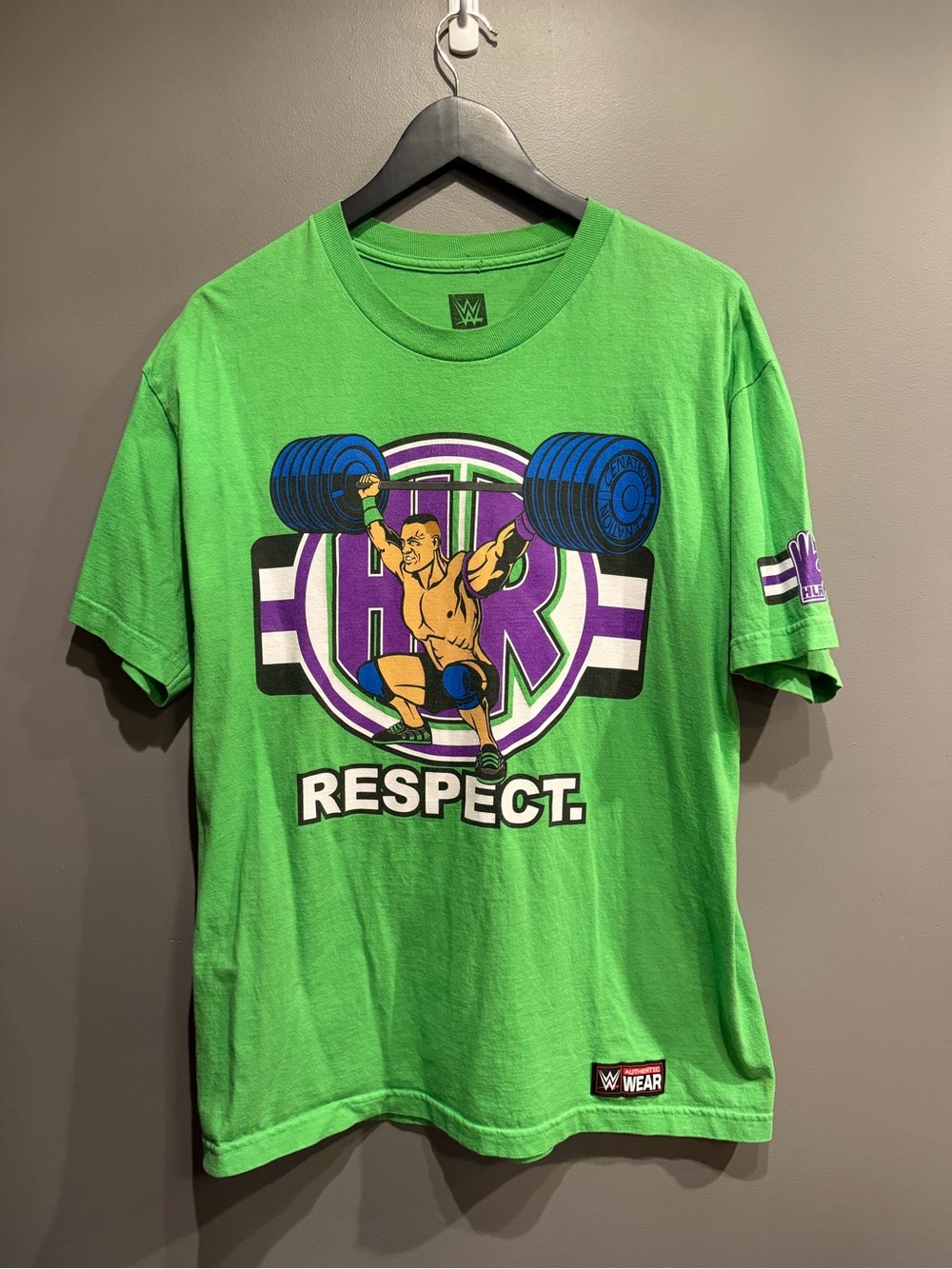 WWE John Cena Respect Never Give Up Earn It Green T-Shirt Mens Large WWE Auth